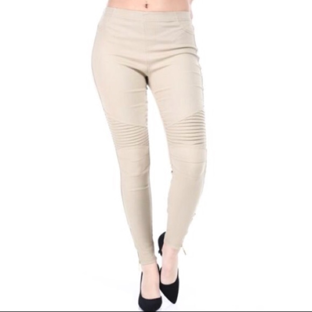 Mocha stretch Moto skinny pants with zipper detail - Picture 2 of 2